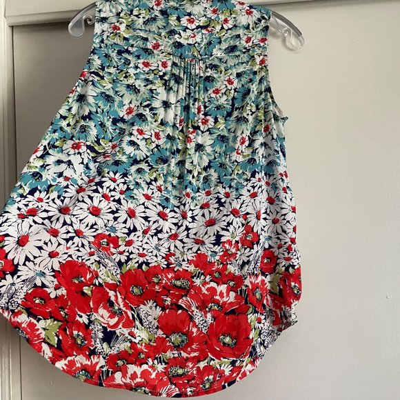 Anthropologie Conversations 6 of 52 Floral Daisies Blouse XSP Sleeveless Button - Picture 12 of 15